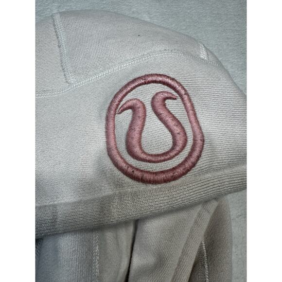 Lululemon Scuba Hoodie Size 12 Light Taupe White Zip Up Sweatshirt Pink Zipper - Picture 7 of 8